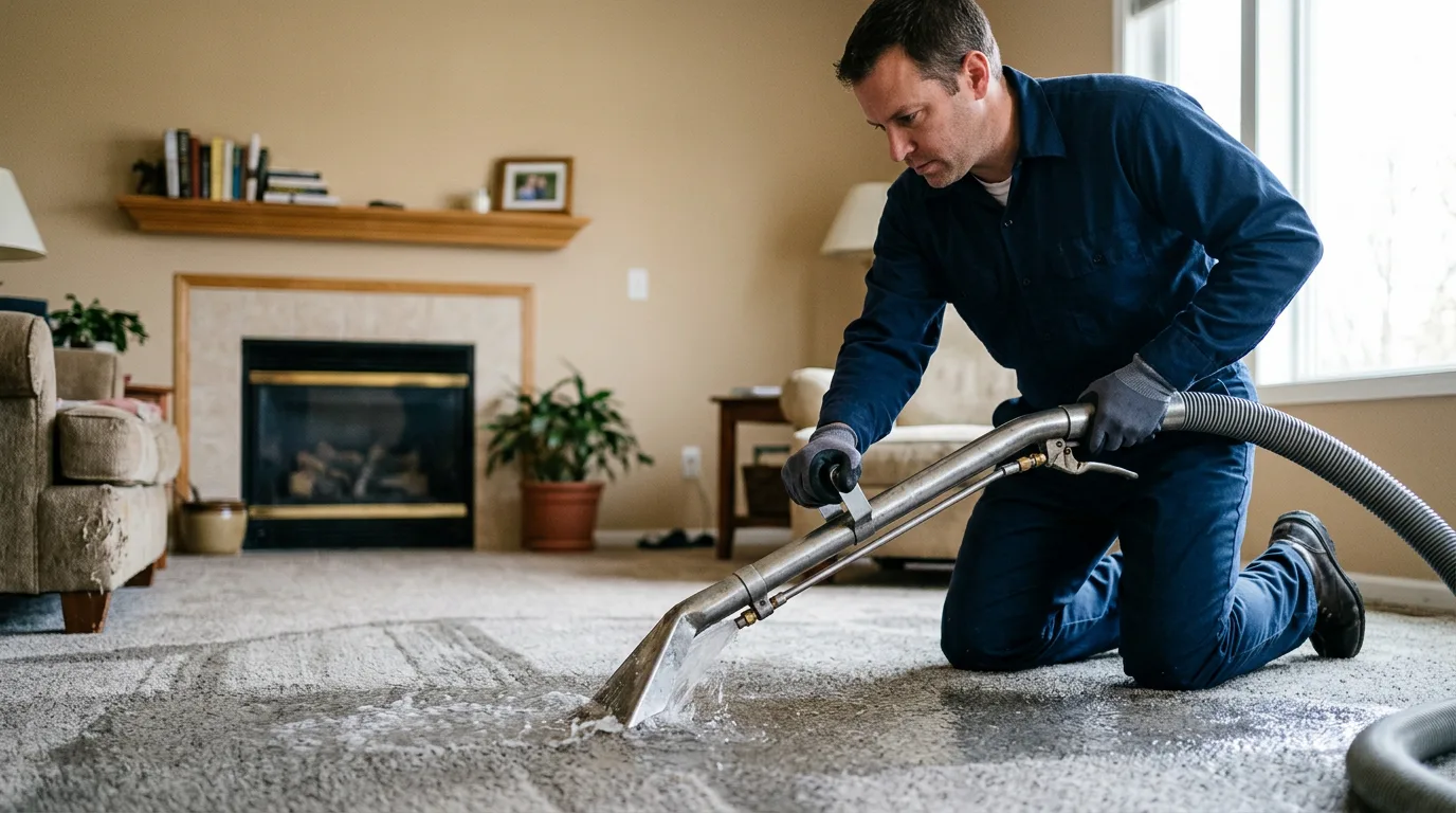 Water damage restoration technician working near Dennis, MA